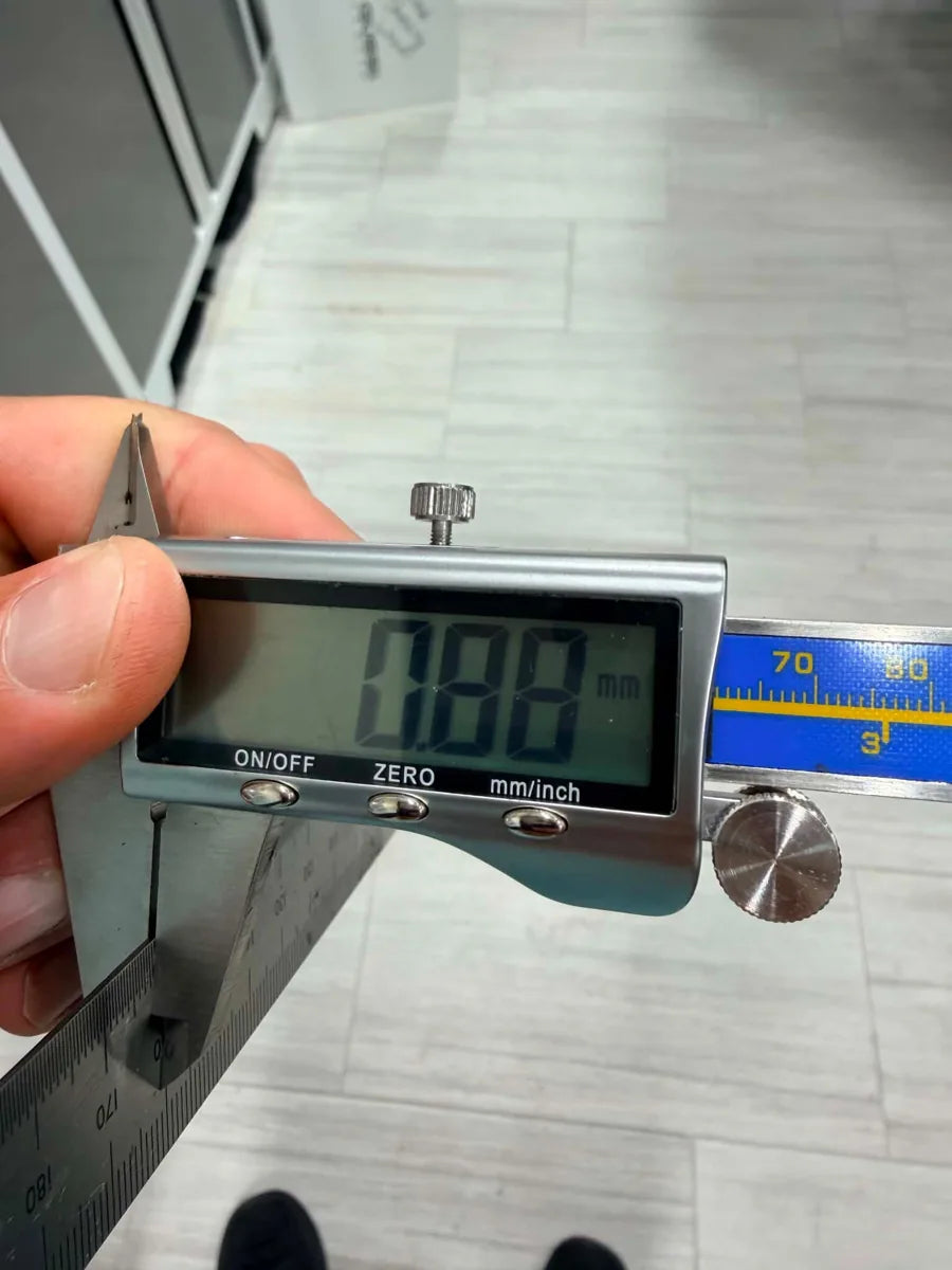 Example caliper reading for reference bar thickness A: 0.88 millimetres
