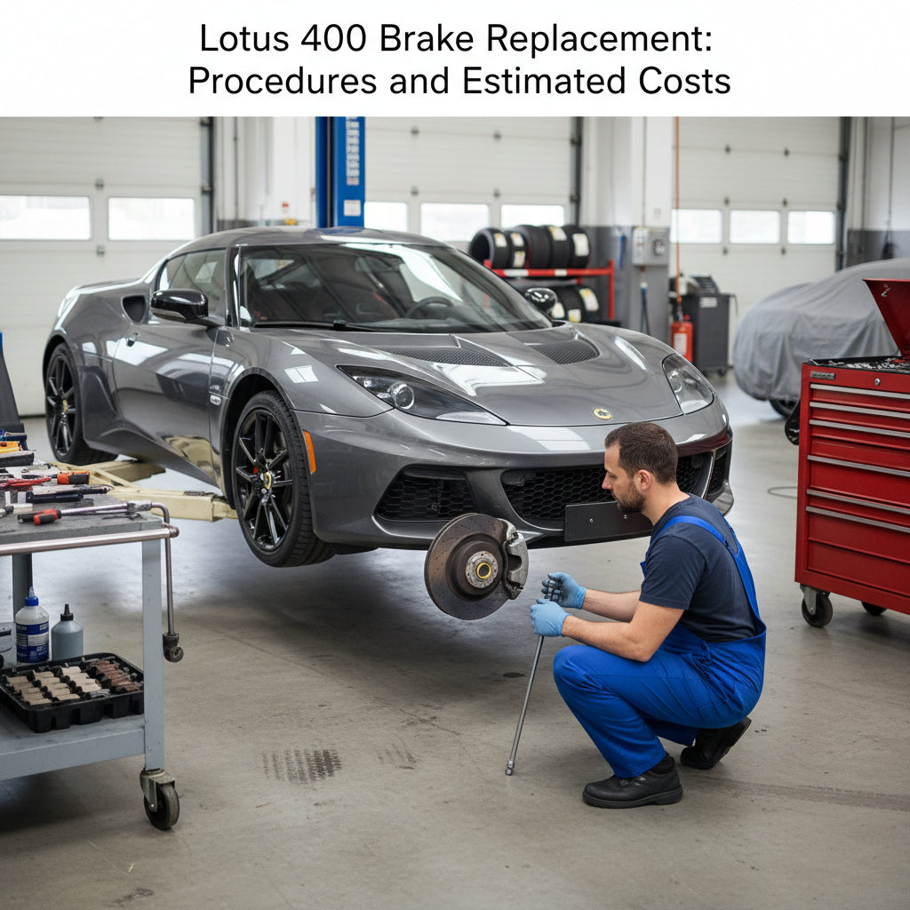 A close-up view of the AP Racing brake assembly on a Lotus Evora 400 including ventilated rotors and four-piston calipers