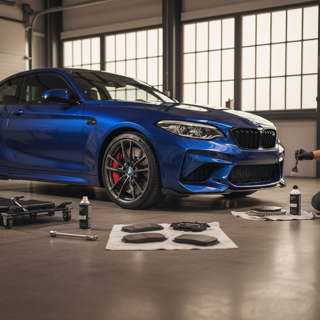 Close-up of a BMW G80 M3 wheel with heavy brake dust accumulation on the multi-spoke alloy rim