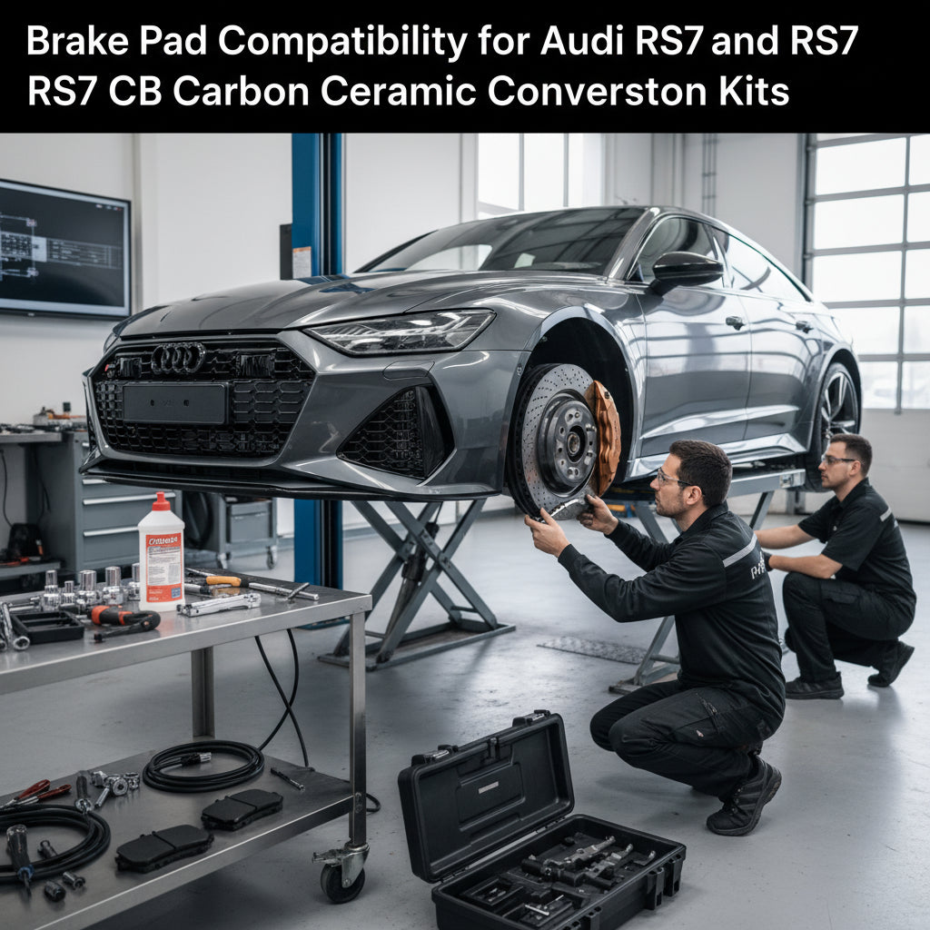 High-performance carbon ceramic brake pads for Audi RS6 C8 and RS7 C8 conversion kits featuring specialized friction material