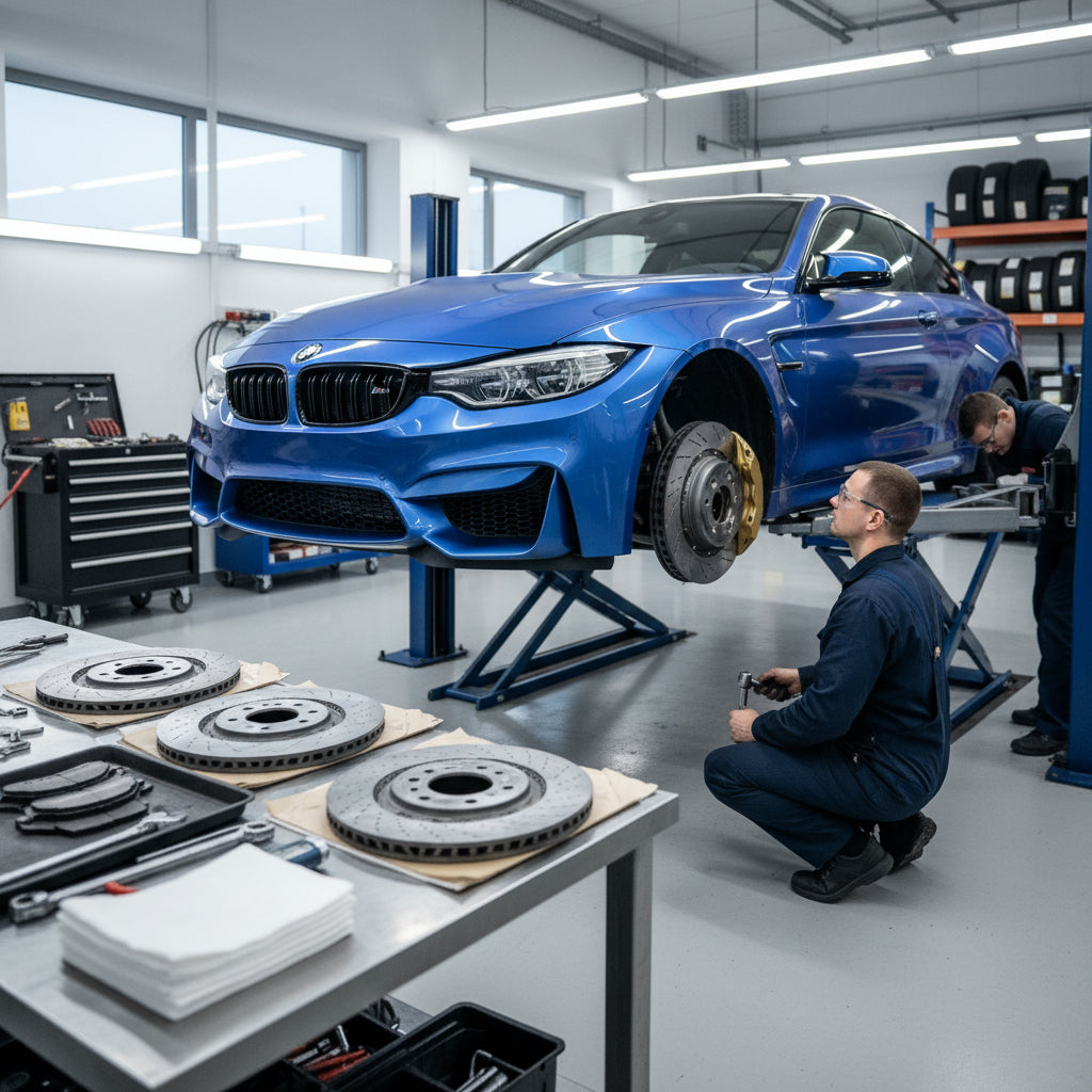 A set of high-performance front carbon ceramic brake rotors for the BMW F8x chassis including the M2 CS, M3, and M4