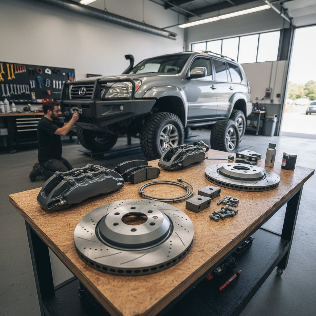 High-performance Lexus Big Brake Kit components installed on a heavy-duty luxury SUV for improved thermal management