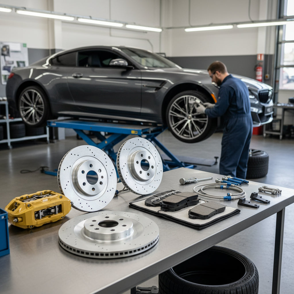 An Aston Martin Big Brake Kit featuring carbon ceramic rotors and high-performance multi-piston calipers