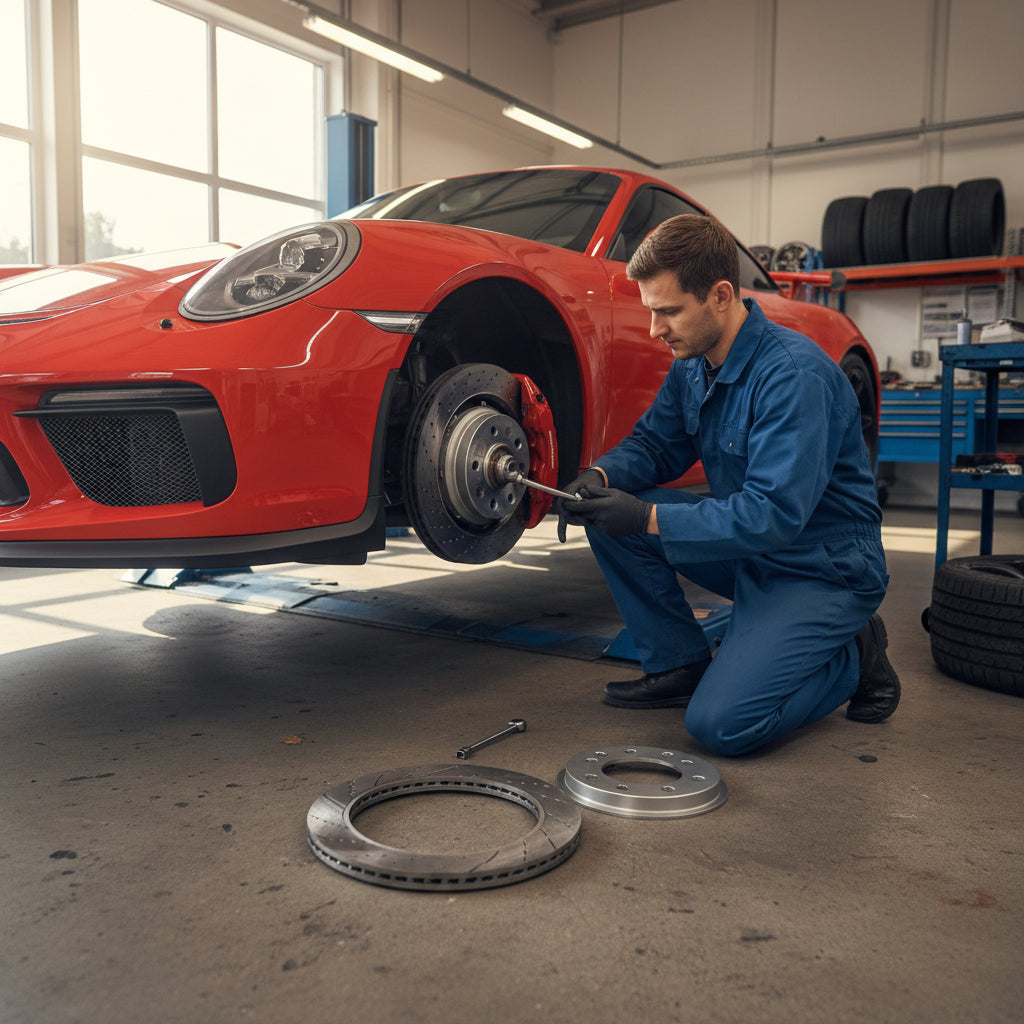 Performance replacement brake rotors and aluminum hats for Porsche 911 991 chassis GT3 and Turbo models