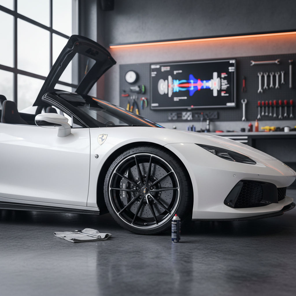2023 Lamborghini Huracan EVO Spyder carbon ceramic brake rotor showing glazing symptoms after gentle city driving