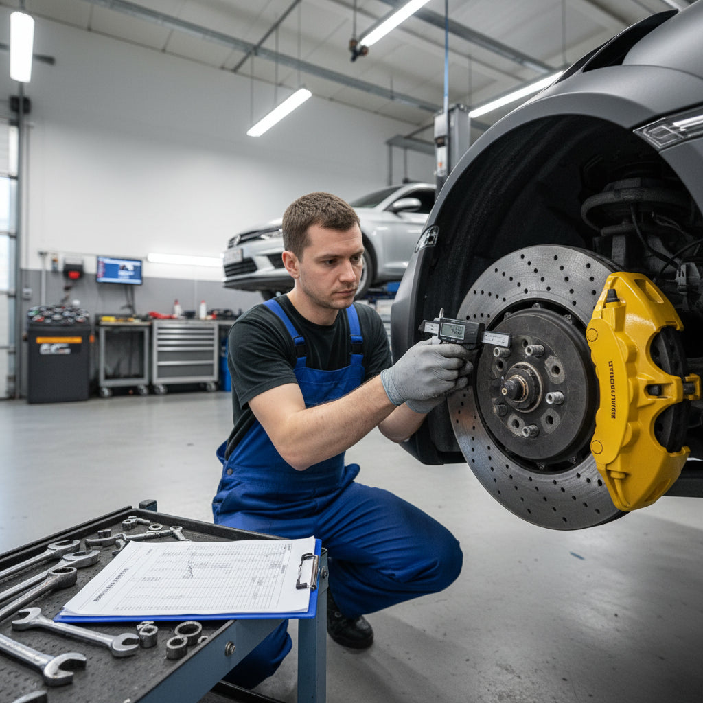 A set of new front brake pads designed for the Porsche Ceramic Composite Brake (PCCB) system on a 911 991 chassis