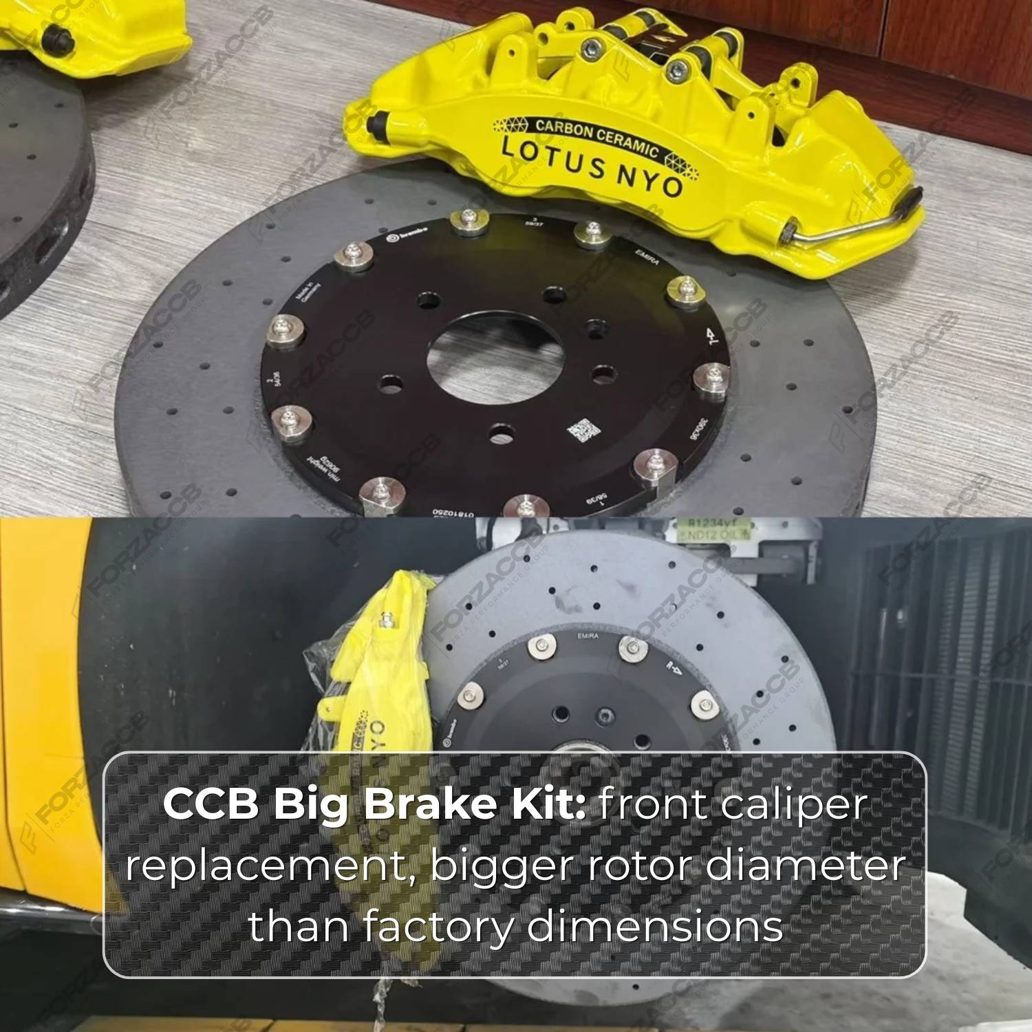 High-performance JDM brake upgrade featuring ForzaCCB carbon ceramic rotors paired with blue Endless brake calipers.