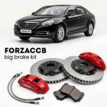 Black BYD S6/S7 BYD S6 (2011-2016) shown above a ForzaCCB iron rotor big brake kit with 2x red 6-piston front calipers, 2x two-piece floating ventilated brake discs 380 mm, set of brake pads, and brake lines.