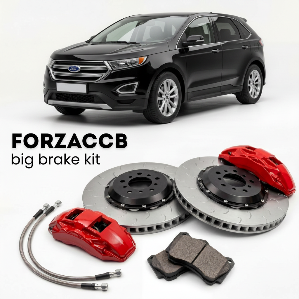 Black Ford Edge facelift 2011) (2011-2014 (I) shown above a ForzaCCB iron rotor big brake kit with 2x red 6-piston front calipers, 2x two-piece floating ventilated brake discs 380 mm, set of brake pads, and brake lines.