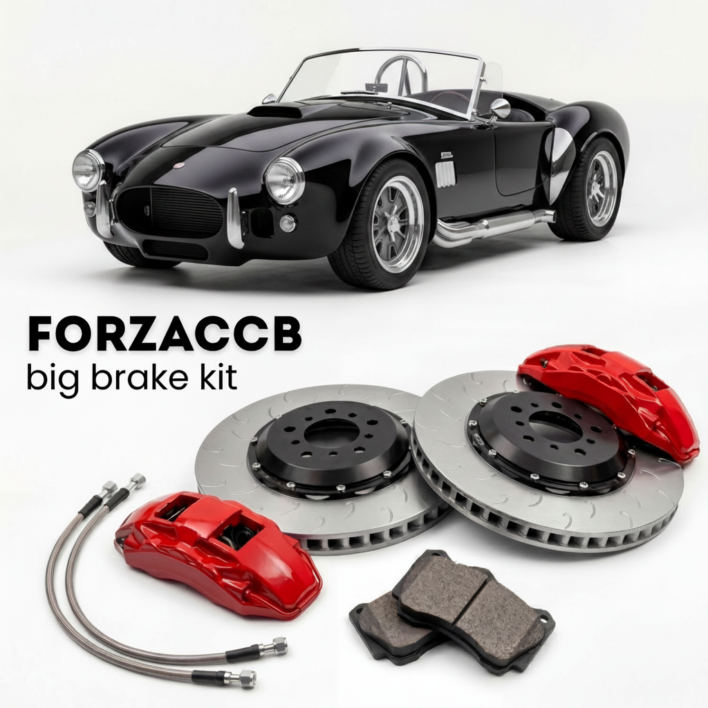 Black Superformance MKIII (1993-2026) shown above a ForzaCCB iron rotor big brake kit with 2x red 6-piston front calipers, 2x two-piece floating ventilated brake discs 380 mm, set of brake pads, and brake lines.