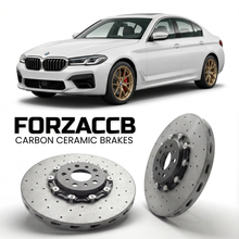 ForzaCCB direct OEM replacement carbon ceramic brake rotors for 2017 to 2022 ChangAn CS35 facelift 2017 models, shown with a white ChangAn CS35 car.