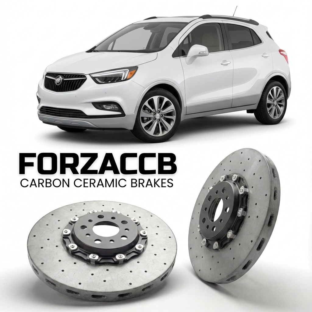 ForzaCCB direct OEM replacement carbon ceramic brake rotors for 2017-2019) Buick Encore I (facelift 2017 models, shown with a white Buick Encore car.