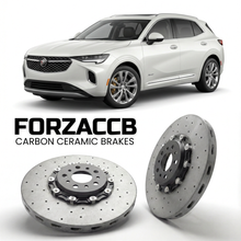 ForzaCCB direct OEM replacement carbon ceramic brake rotors for 2024+) Buick Envision II (facelift 2024 models, shown with a white Buick Envision car.