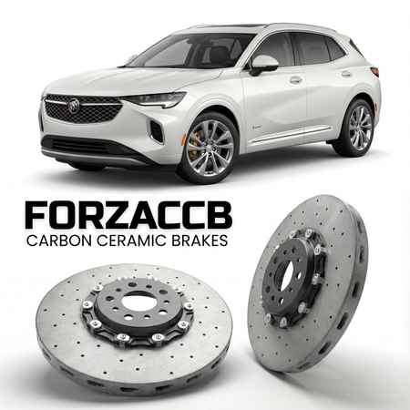 ForzaCCB direct OEM replacement carbon ceramic brake rotors for 2024+) Buick Envision II (facelift 2024 models, shown with a white Buick Envision car.