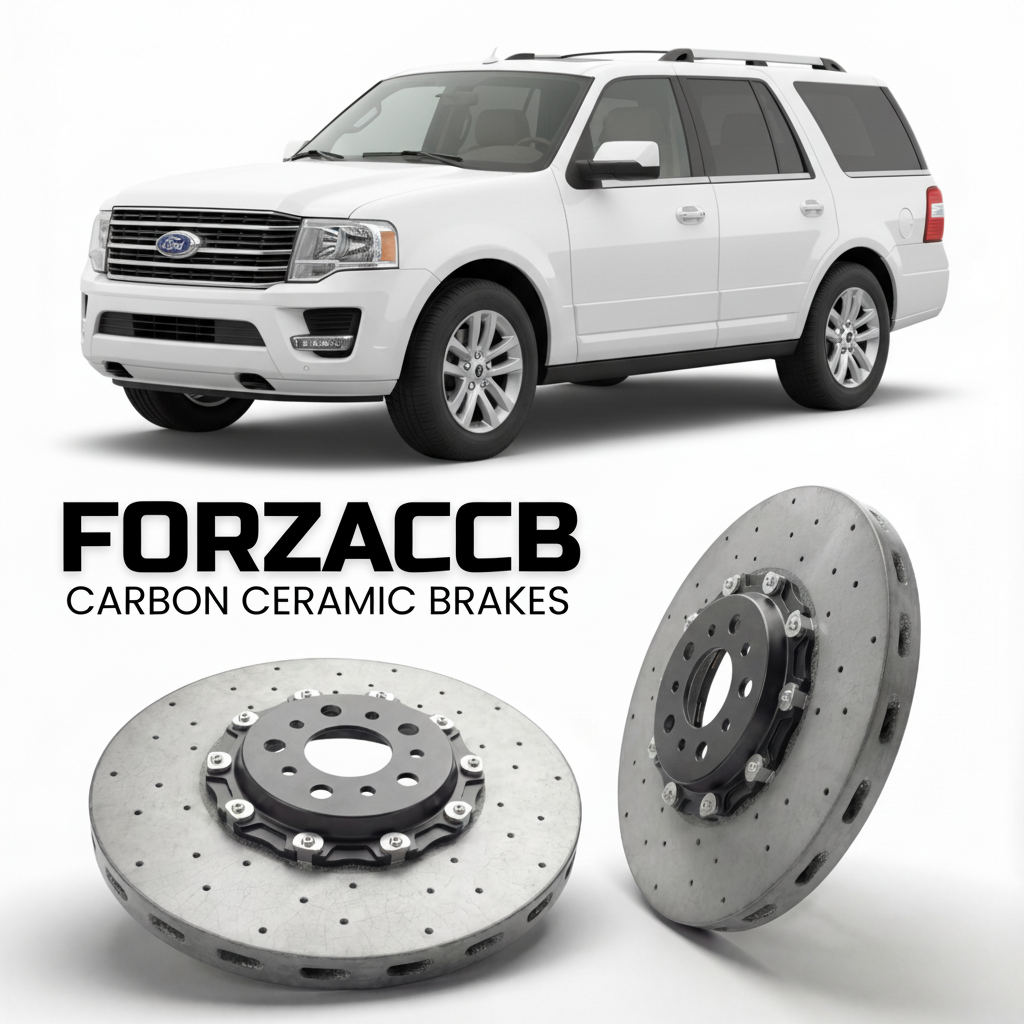 ForzaCCB direct OEM replacement carbon ceramic brake rotors for 2014-2017) Ford Expedition III (U3242, facelift 2014 models, shown with a white Ford Expedition car.