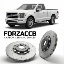 ForzaCCB direct OEM replacement carbon ceramic brake rotors for 2023+) Ford F-Series F-100/F-150 Ford F-Series F-150 XIV Regular Cab (facelift 2023 models, shown with a white Ford F-Series F-100/F-150 car.
