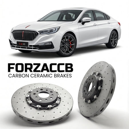 ForzaCCB direct OEM replacement carbon ceramic brake rotors for 2020-2022) Hongqi H5 I (facelift 2020 models, shown with a white Hongqi H5 car.