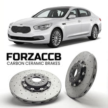 ForzaCCB direct OEM replacement carbon ceramic brake rotors for 2014-2018) Kia K9 I (facelift 2014 models, shown with a white Kia K9 car.