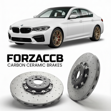 ForzaCCB direct OEM replacement carbon ceramic brake rotors for 2024 and newer Deepal L07 models, shown with a white Deepal L07 car.