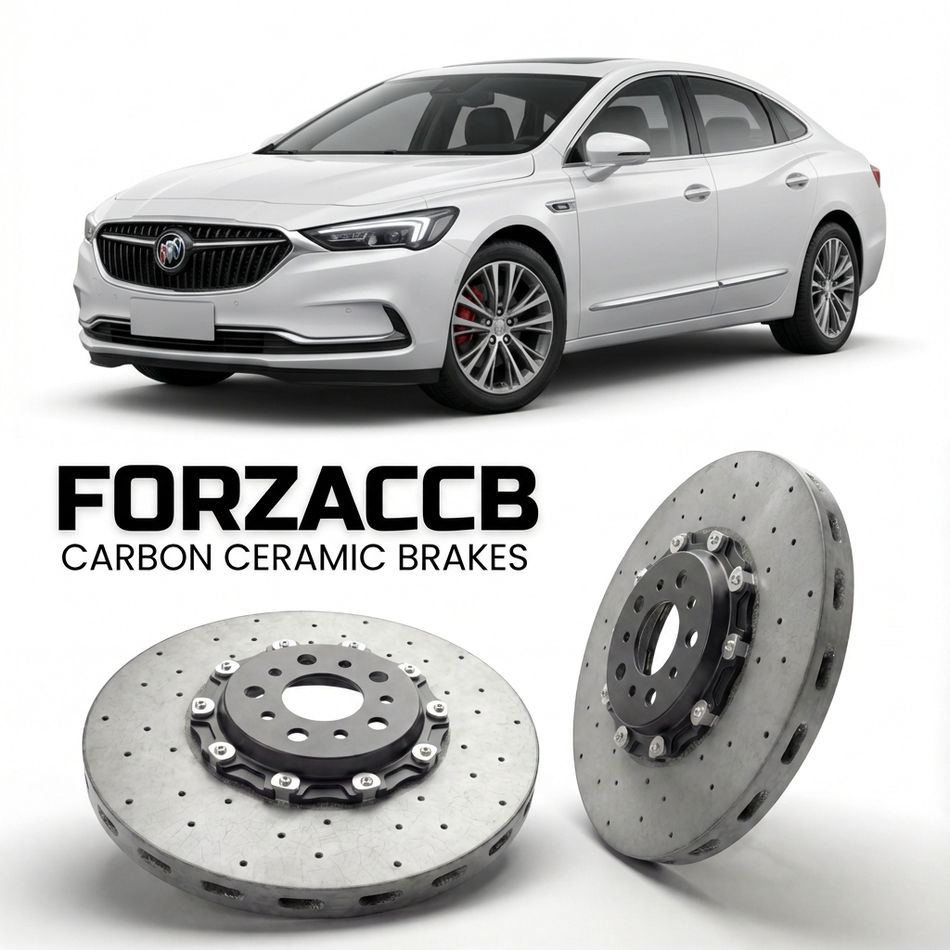 ForzaCCB direct OEM replacement carbon ceramic brake rotors for 2019-2023) Buick LaCrosse III China (facelift 2019 models, shown with a white Buick LaCrosse car.