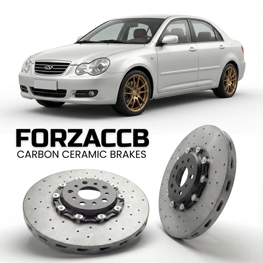 ForzaCCB direct OEM replacement carbon ceramic brake rotors for 2006-2010) Chery QQ6 Chery QQ6 (S21 models, shown with a white Chery QQ6 car.