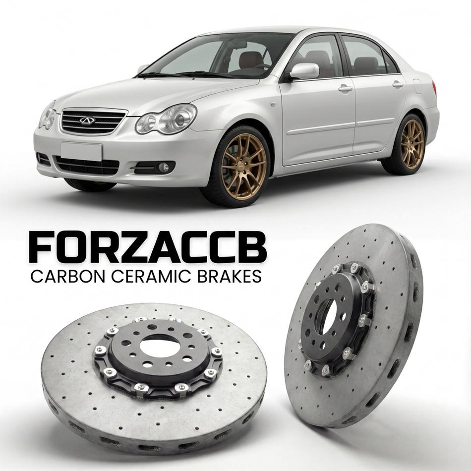 ForzaCCB direct OEM replacement carbon ceramic brake rotors for 2006-2010) Chery QQ6 Chery QQ6 (S21 models, shown with a white Chery QQ6 car.
