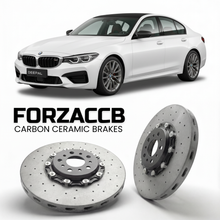 ForzaCCB direct OEM replacement carbon ceramic brake rotors for 2025 and newer Deepal S09 models, shown with a white Deepal S09 car.