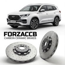 ForzaCCB direct OEM replacement carbon ceramic brake rotors for 2022-2025) Chery Tiggo 8 I (facelift 2022 models, shown with a white Chery Tiggo 8 car.