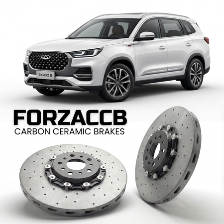 ForzaCCB direct OEM replacement carbon ceramic brake rotors for 2022-2025) Chery Tiggo 8 I (facelift 2022 models, shown with a white Chery Tiggo 8 car.