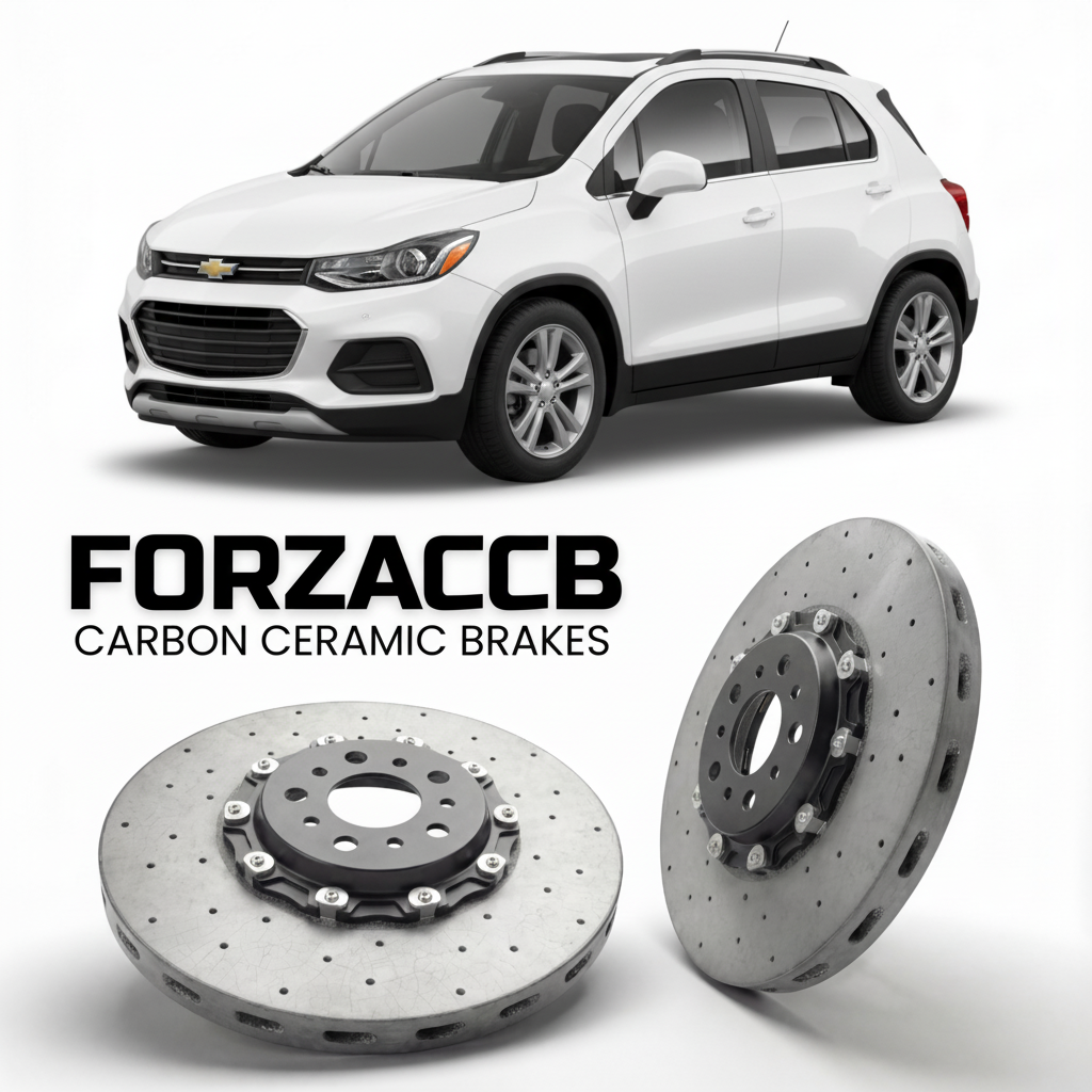 ForzaCCB direct OEM replacement carbon ceramic brake rotors for 2017-2022) Chevrolet Trax I (facelift 2017 models, shown with a white Chevrolet Trax car.