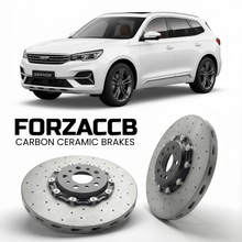 ForzaCCB direct OEM replacement carbon ceramic brake rotors for 2021+) Exeed TX/TXL Exeed TXL (facelift 2021 models, shown with a white Exeed TX/TXL car.