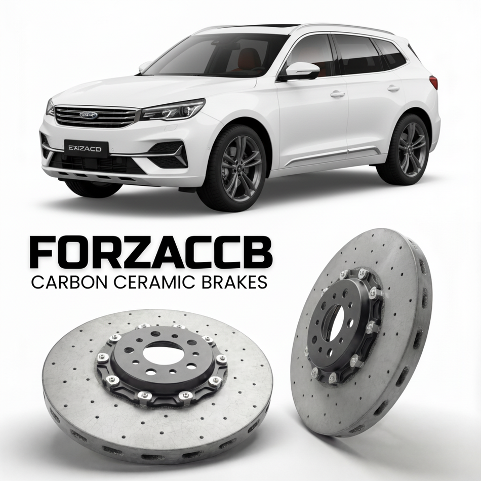 ForzaCCB direct OEM replacement carbon ceramic brake rotors for 2021+) Exeed TX/TXL Exeed TXL (facelift 2021 models, shown with a white Exeed TX/TXL car.