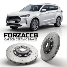ForzaCCB direct OEM replacement carbon ceramic brake rotors for 2024+) Jetour X70 Plus (facelift 2024 models, shown with a white Jetour X70 car.