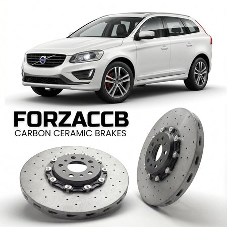 ForzaCCB direct OEM replacement carbon ceramic brake rotors for 2013-2017) Volvo XC60 I (2013 facelift models, shown with a white Volvo XC60 car.