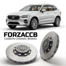 ForzaCCB direct OEM replacement carbon ceramic brake rotors for 2025+) Volvo XC60 II (facelift 2025 models, shown with a white Volvo XC60 car.