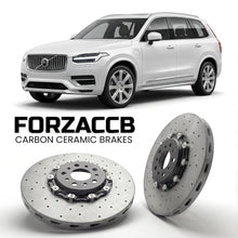 ForzaCCB direct OEM replacement carbon ceramic brake rotors for 2019-2024) Volvo XC90 II (facelift 2019 models, shown with a white Volvo XC90 car.