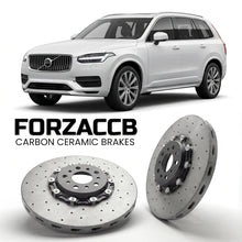 ForzaCCB direct OEM replacement carbon ceramic brake rotors for 2024+) Volvo XC90 II (facelift 2024 models, shown with a white Volvo XC90 car.